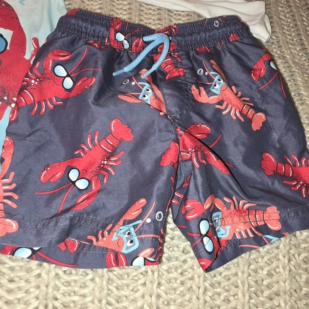 Carter's Boy's Lobster Swim Trunks & Rash Guard Size 2T toddler Beach Pool